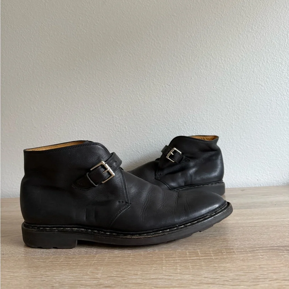 Mens Heschung Manioc Black Leather Buckle Ankle Boots Mens‎ Sz 9.5